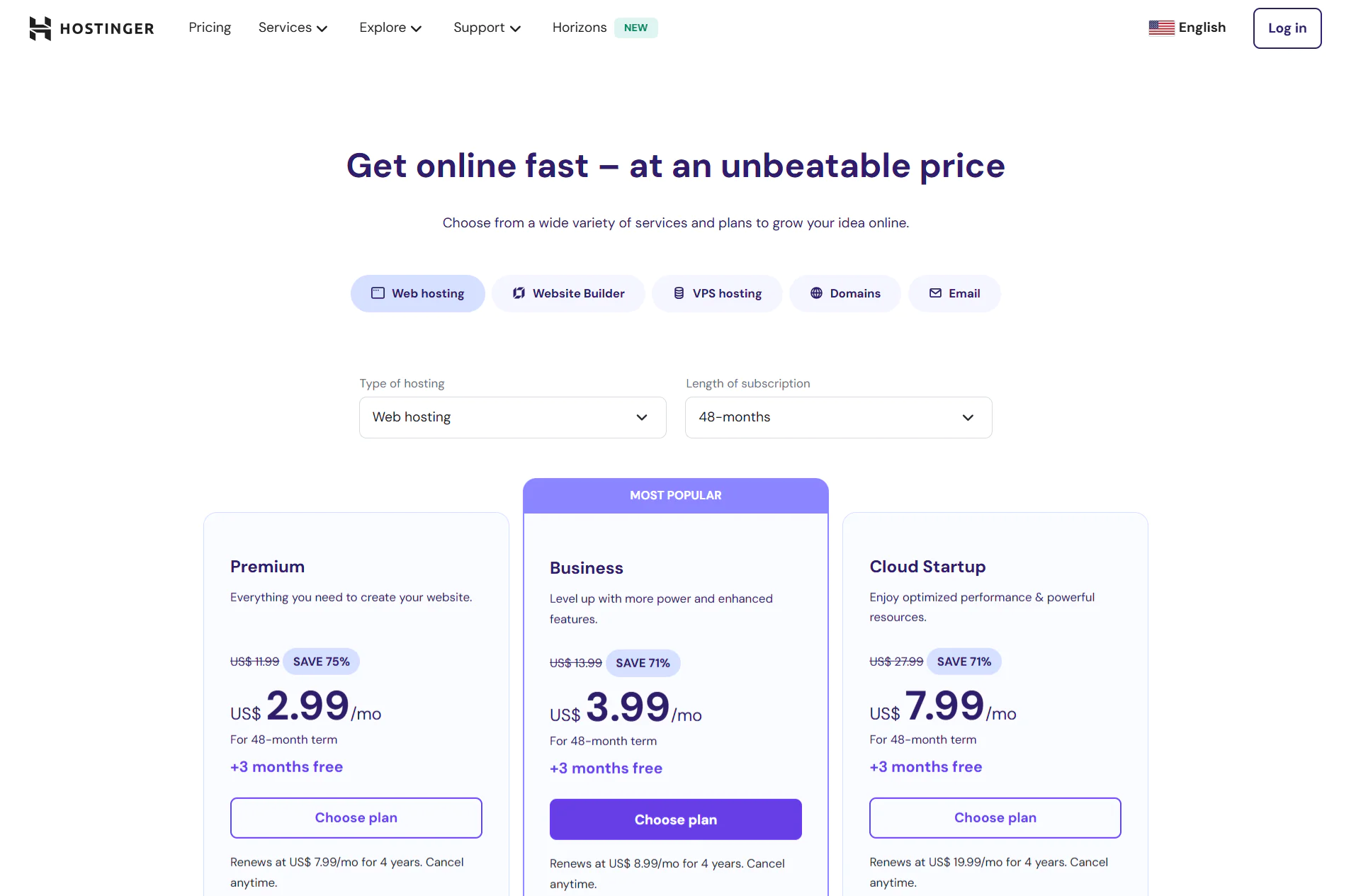 Hostinger-Pricing Plan